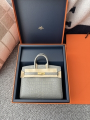 Birkin 20cm Matte Porosus Crocodile - Gris Neve Gold Hardware