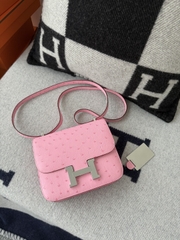 Constance 18cm Bubble Gum Color Mirror with Original Ostrich Leather