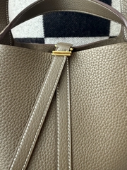 Picotin Lock 22cm Original Leather TC Clemence in Etoupe Grey with Gold Hardware