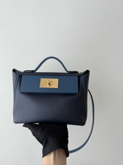 Kelly 2424 Mini 21cm Togo Swift Leather Handbag - Midnight Blue with Gold Hardware