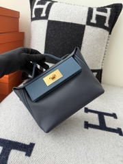 Kelly 2424 Mini 21cm Togo Swift Leather Handbag - Midnight Blue with Gold Hardware