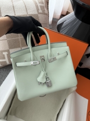 Birkin 25cm Platinum Swift Leather Green Mint Handbag