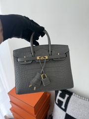 Birkin 20cm Matte Porosus Crocodile - Gris Neve Gold Hardware