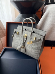 Birkin 20cm Matte Porosus Crocodile - Gris Neve Gold Hardware
