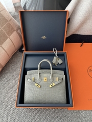 Birkin 20cm Matte Porosus Crocodile - Gris Neve Gold Hardware
