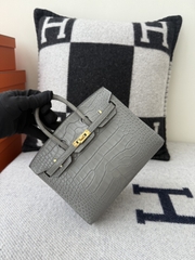 Birkin 20cm Matte Porosus Crocodile - Gris Neve Gold Hardware