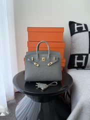 Birkin 20cm Matte Porosus Crocodile - Gris Neve Gold Hardware