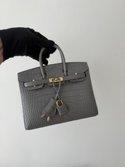 Birkin 20cm Matte Porosus Crocodile - Gris Neve Gold Hardware