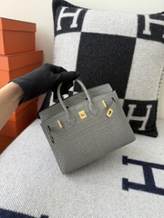 Birkin 20cm Matte Porosus Crocodile - Gris Neve Gold Hardware