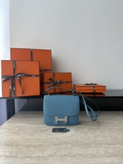 Constance Original Leather 18cm Mirror D2 Blue Jean with Silver Hardware