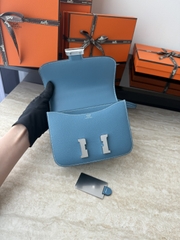 Constance Original Leather 18cm Mirror D2 Blue Jean with Silver Hardware