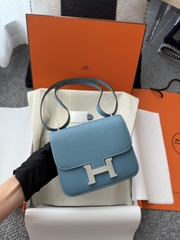 Constance Original Leather 18cm Mirror D2 Blue Jean with Silver Hardware