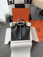 Picotin Lock 18cm Original Clemence Leather Gris Misty Silver Hardware