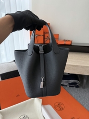 Picotin Lock 18cm Original Clemence Leather Gris Misty Silver Hardware