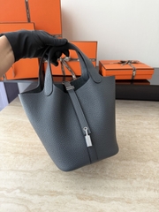 Picotin Lock 18cm Original Clemence Leather Gris Misty Silver Hardware