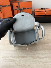 Lindy Mini Blue Pale Clemence Leather Bag with Gold Accents