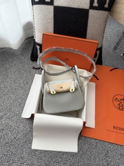 Lindy Mini Blue Pale Clemence Leather Bag with Gold Accents