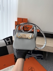 Lindy Mini Blue Pale Clemence Leather Bag with Gold Accents