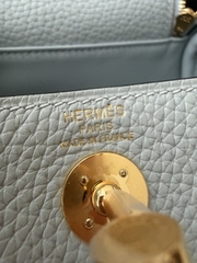 Lindy Mini Blue Pale Clemence Leather Bag with Gold Accents