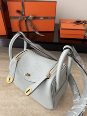 Lindy Mini Blue Pale Clemence Leather Bag with Gold Accents