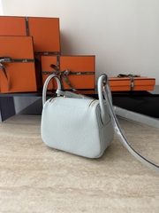 Lindy Mini Blue Pale Clemence Leather Bag with Gold Accents