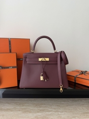 Kelly 28cm Swift Leather Bag with Gold Hardware - CC55 Rough H Color