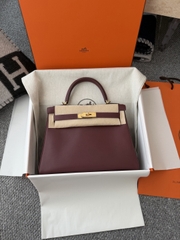 Kelly 28cm Swift Leather Bag with Gold Hardware - CC55 Rough H Color