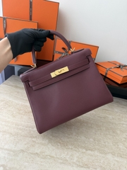 Kelly 28cm Swift Leather Bag with Gold Hardware - CC55 Rough H Color