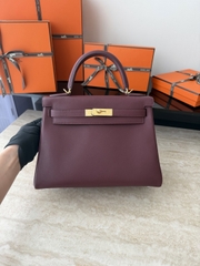 Kelly 28cm Swift Leather Bag with Gold Hardware - CC55 Rough H Color