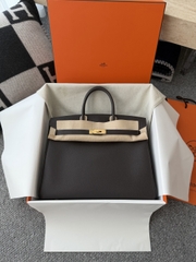 Birkin 35cm Togo Leather Handbag - CC46 Ebene Color with Gold Hardware