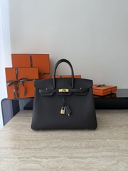Birkin 35cm Togo Leather Handbag - CC46 Ebene Color with Gold Hardware