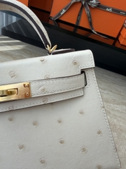 Mini Kelly II Ostrich Leather Bag - Nata Color with Gold Hardware
