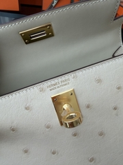 Mini Kelly II Ostrich Leather Bag - Nata Color with Gold Hardware