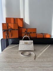 Mini Kelly II Ostrich Leather Bag - Nata Color with Gold Hardware