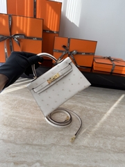 Mini Kelly II Ostrich Leather Bag - Nata Color with Gold Hardware