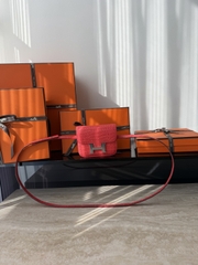 Constance Slim Wallet - Matte Alligator Crocodile Leather - A5 Bougainvillea Color