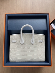 Birkin 20 Faubourg -  White/ Beton Matte Alligator
