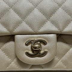 CF Mini 20cm Caviar Pattern Leather Bag - Champagne Gold