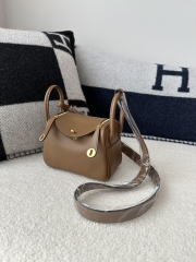 Lindy Mini Swift Calfskin Leather 3G Alezan Chestnut Brown & 4B Biscuit Beige Gold Hardware