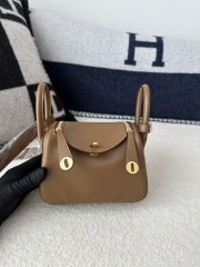 Lindy Mini Swift Calfskin Leather 3G Alezan Chestnut Brown & 4B Biscuit Beige Gold Hardware