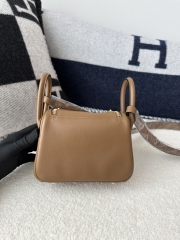 Lindy Mini Swift Calfskin Leather 3G Alezan Chestnut Brown & 4B Biscuit Beige Gold Hardware