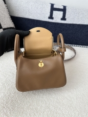 Lindy Mini Swift Calfskin Leather 3G Alezan Chestnut Brown & 4B Biscuit Beige Gold Hardware