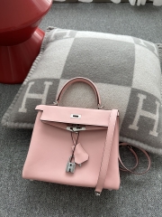Kelly 25cm Swift Calfskin Leather 3Q Pink Sakura Pink Silver Hardware