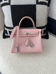 Kelly 25cm Swift Calfskin Leather 3Q Pink Sakura Pink Silver Hardware