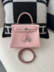 Kelly 25cm Swift Calfskin Leather 3Q Pink Sakura Pink Silver Hardware