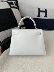 Kelly 25cm Epsom Textured Calfskin Leather M4 Gris Pale Milk Grey Silver Hardware