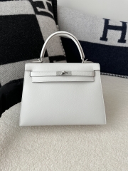 Kelly 25cm Epsom Textured Calfskin Leather M4 Gris Pale Milk Grey Silver Hardware