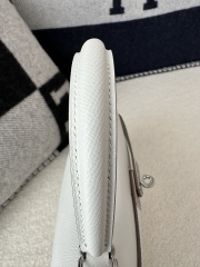 Kelly 25cm Epsom Textured Calfskin Leather M4 Gris Pale Milk Grey Silver Hardware