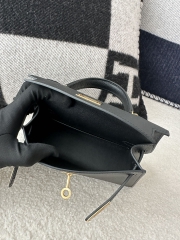 Kelly Mini II Epsom Textured Calfskin Leather CC89 Noir Black Gold Hardware 100% Handmade with Waxed Thread Stitching