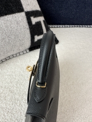 Kelly Mini II Epsom Textured Calfskin Leather CC89 Noir Black Gold Hardware 100% Handmade with Waxed Thread Stitching